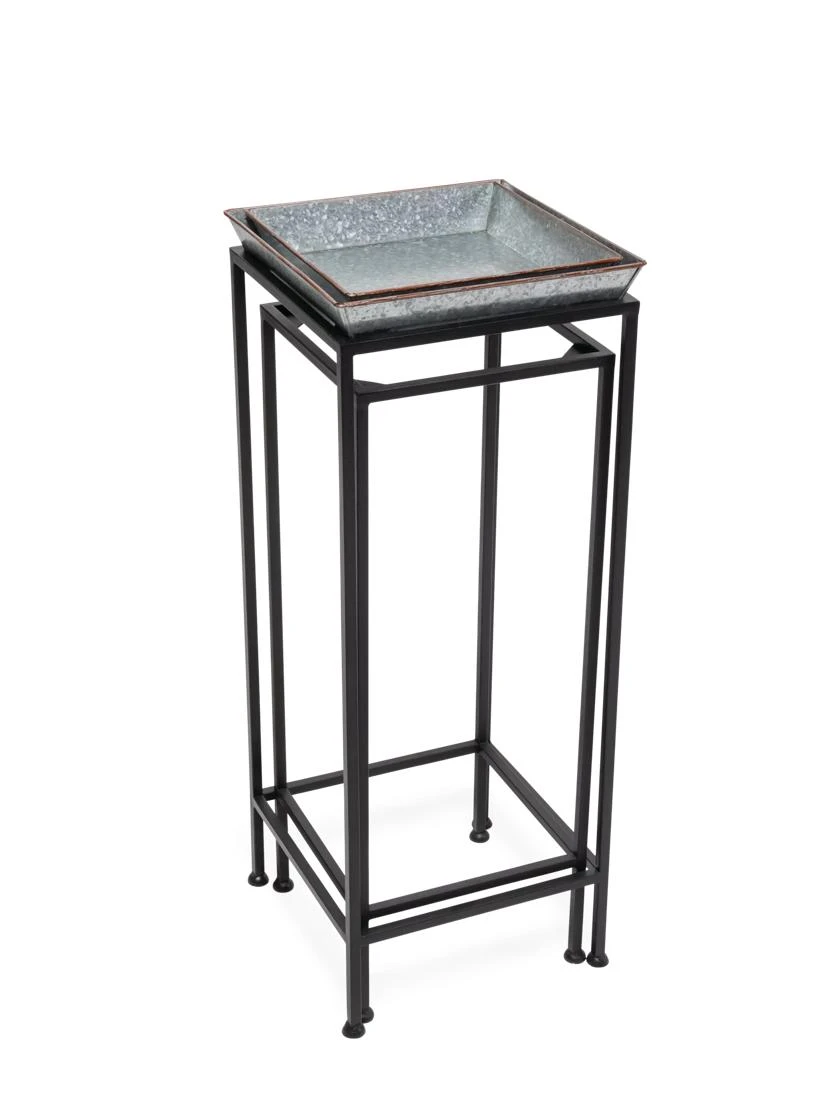 Square Nesting Plant Stands With Galvanized Trays, Set Of 2 - Image 2
