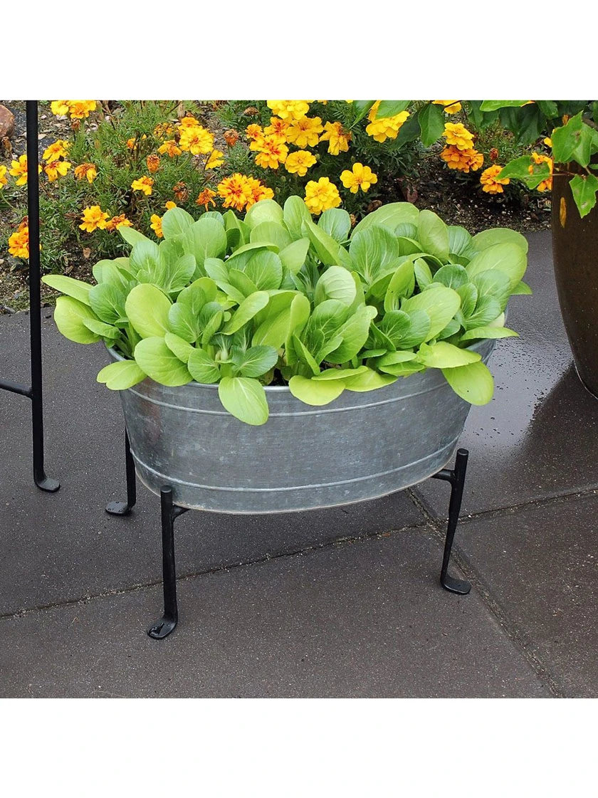 Achla Designs Mini Oval Galvanized Tub With Folding Stand - Image 2
